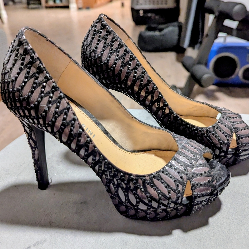 Gianni Bini Black Studded Peep Toe Heels